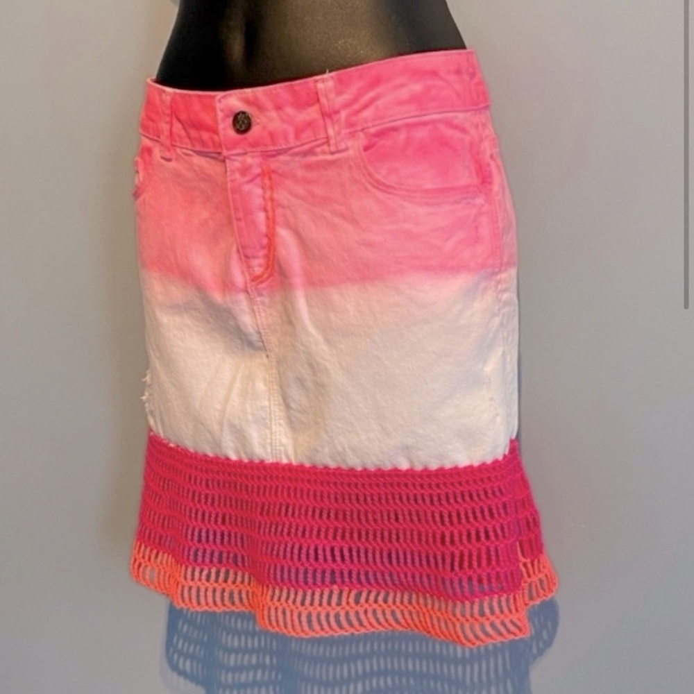 Zara Pink and White Ombre Skirt with Crochet Hem, size 10